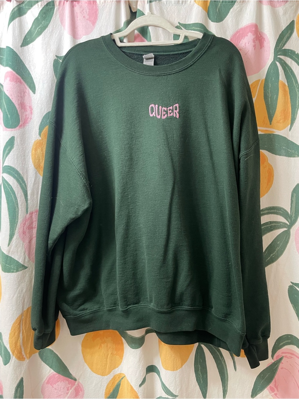 Forest Green 'QUEER' Embroidered Crewneck Sweatshirt